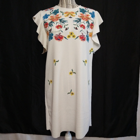 Zara white floral flare short sleeve dress size small - Picture 4 of 16